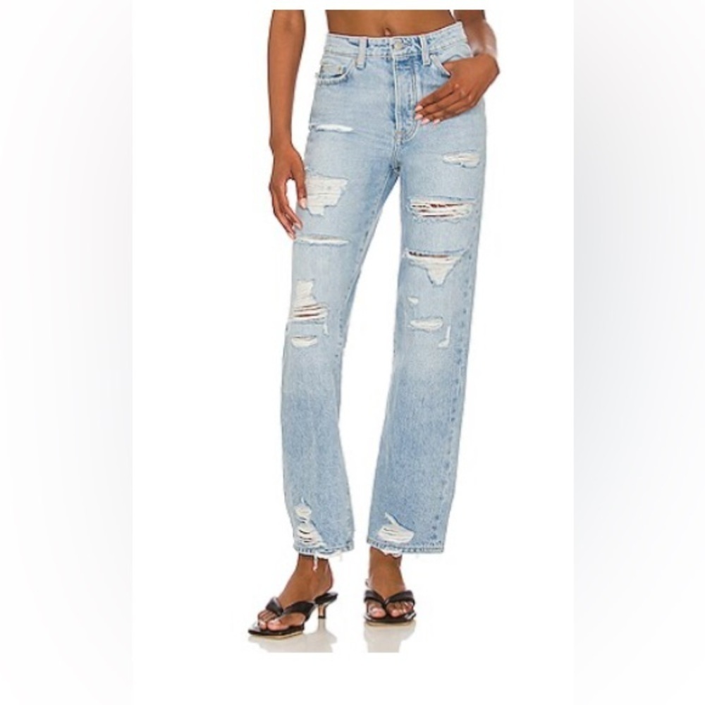 Lovers + Friends Ryan High Rise Distressed Straight Jean Light Wash 29